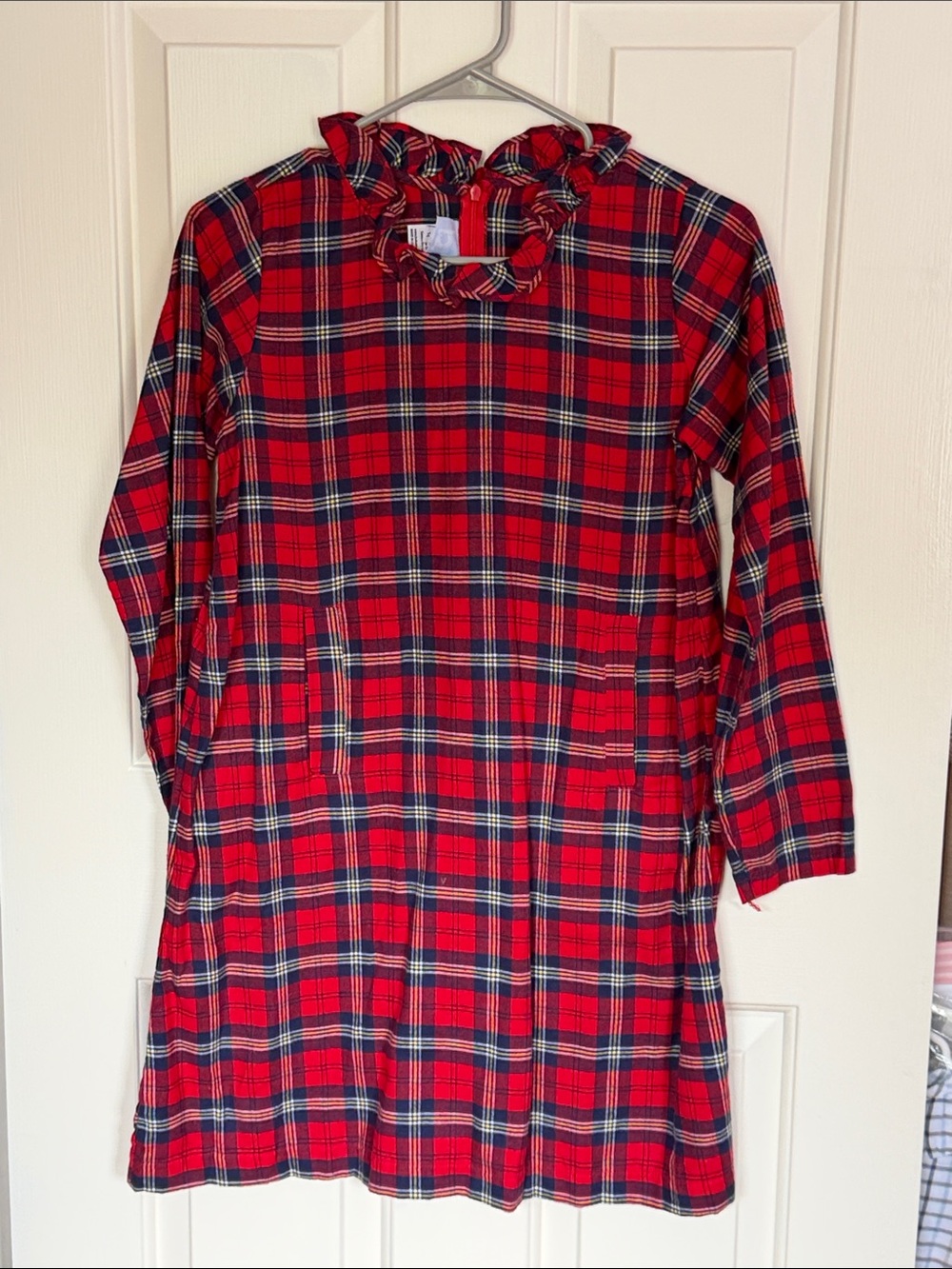 Red Plaid Flannel Ruffle-Neck Tunic Dress